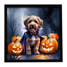 Load image into Gallery viewer, Chocolate Labradoodle Puppy Halloween Framed Metal Print