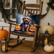Load image into Gallery viewer, Chocolate Labradoodle Puppy Halloween Throw Pillow