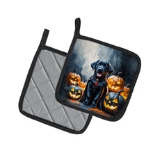 Load image into Gallery viewer, Black Labrador Retriever Puppy Halloween Pair of Pot Holders
