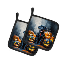 Load image into Gallery viewer, Black Labrador Retriever Puppy Halloween Pair of Pot Holders