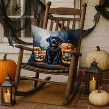 Load image into Gallery viewer, Black Labrador Retriever Puppy Halloween Throw Pillow