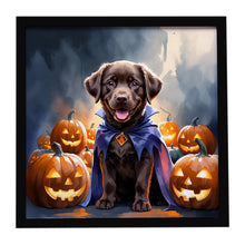 Load image into Gallery viewer, Chocolate Labrador Retriever Puppy Halloween Framed Metal Print
