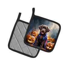 Load image into Gallery viewer, Chocolate Labrador Retriever Puppy Halloween Pair of Pot Holders