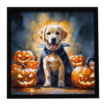 Load image into Gallery viewer, Yellow Labrador Retriever Puppy Halloween Framed Metal Print