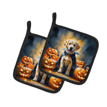 Load image into Gallery viewer, Yellow Labrador Retriever Puppy Halloween Pair of Pot Holders