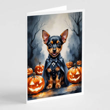 Load image into Gallery viewer, Miniature Pinscher Puppy Halloween Greeting Cards Pack of 8