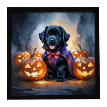 Load image into Gallery viewer, Black Newfoundland Puppy Halloween Framed Metal Print