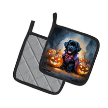 Load image into Gallery viewer, Black Newfoundland Puppy Halloween Pair of Pot Holders