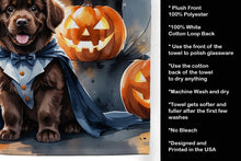 Load image into Gallery viewer, Chocolate Newfoundland Puppy Halloween Kitchen Towel