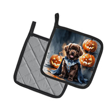 Load image into Gallery viewer, Chocolate Newfoundland Puppy Halloween Pair of Pot Holders