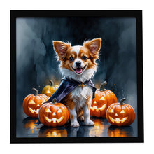 Load image into Gallery viewer, Papillon Puppy Halloween Framed Metal Print