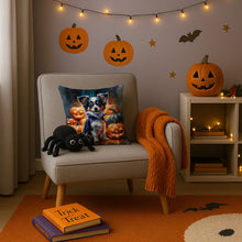 Load image into Gallery viewer, Tricolor Papillon Puppy Halloween Throw Pillow