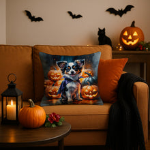 Load image into Gallery viewer, Tricolor Papillon Puppy Halloween Throw Pillow
