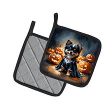 Load image into Gallery viewer, Balck and Tan Pomeranian Puppy Halloween Pair of Pot Holders