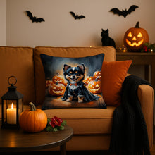 Load image into Gallery viewer, Balck and Tan Pomeranian Puppy Halloween Throw Pillow