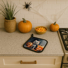 Load image into Gallery viewer, White Pomeranian Puppy Halloween Pair of Pot Holders