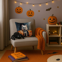 Load image into Gallery viewer, White Pomeranian Puppy Halloween Throw Pillow