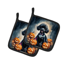 Load image into Gallery viewer, Black Poodle Puppy Halloween Pair of Pot Holders