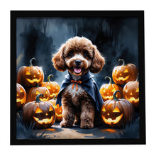 Load image into Gallery viewer, Chocolate Poodle Puppy Halloween Framed Metal Print