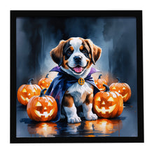 Load image into Gallery viewer, Saint Bernard Puppy Halloween Framed Metal Print