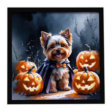 Load image into Gallery viewer, Yorkshire Terrier Puppy Halloween Framed Metal Print