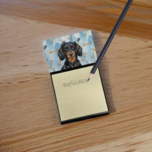 Load image into Gallery viewer, Longhaired Black and Tan Dachshund Coworker Watercolor Sticky Note Holder