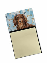 Load image into Gallery viewer, Longhaired Chocolate and Tan Dachshund Coworker Watercolor Sticky Note Holder