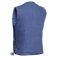 Load image into Gallery viewer, Men's Blue Denim Motorcycle Vest with Lace &amp; Pockets