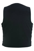 Load image into Gallery viewer, Men's Traditional Denim Motorcycle Vest with Side Laces – Smart Access Pockets
