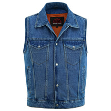Load image into Gallery viewer, Men's Snap Front Blue Denim Motorcycle Vest