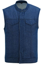 Load image into Gallery viewer, Men's Blue Rough Rub-Off Raw Finish Denim Vest