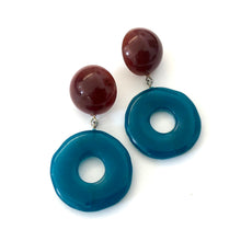 Load image into Gallery viewer, Sea Blue &amp; Carnelian Donut Drop Earrings