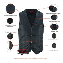 Load image into Gallery viewer, Men's Traditional Light Weight Black Leather Motorcycle Vest