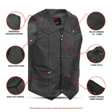 Load image into Gallery viewer, Men's Traditional Leather Motorcycle Vest - Black
