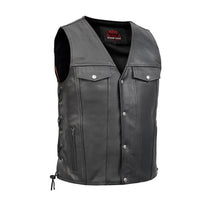 Load image into Gallery viewer, Men's Black Leather Vest with Side Laces and Smart Access Pockets