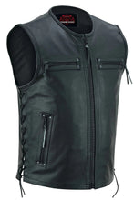 Load image into Gallery viewer, Men's Zipper Front Black Leather Motorcycle Vest