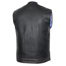 Load image into Gallery viewer, Mens's Leather Motorcycle Vest with Scoop Collar &amp; USA Flag