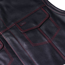 Load image into Gallery viewer, Mens's Leather Motorcycle Vest with Scoop Collar &amp; USA Flag