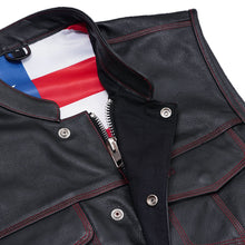 Load image into Gallery viewer, Mens's Leather Motorcycle Vest with Scoop Collar &amp; USA Flag