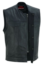 Load image into Gallery viewer, Men's Collarless Perforated Leather Vest - Black