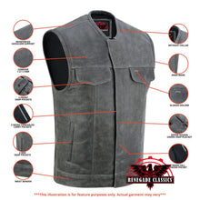 Load image into Gallery viewer, Men's Distressed Gray Cowhide Leather  Motorcycle Vest
