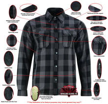 Load image into Gallery viewer, Alpha Check Men's  Armored Motorcycle Flannel Shirt - Gray/Black