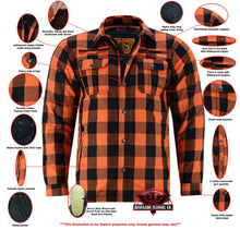 Load image into Gallery viewer, Alpha Check  Men's  Armored Motorcycle Flannel Shirt - Orange
