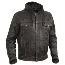 Load image into Gallery viewer, Men's Black Lightweight Drum Dyed  Distressed Lambskin Jacket with Removable Hoodie