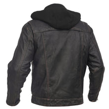 Load image into Gallery viewer, Men's Black Lightweight Drum Dyed  Distressed Lambskin Jacket with Removable Hoodie