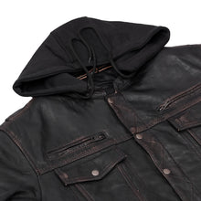 Load image into Gallery viewer, Men's Black Lightweight Drum Dyed  Distressed Lambskin Jacket with Removable Hoodie
