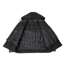 Load image into Gallery viewer, Men's Black Lightweight Drum Dyed  Distressed Lambskin Jacket with Removable Hoodie