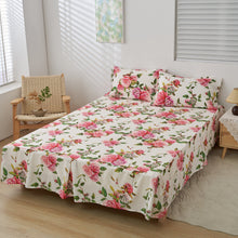 Load image into Gallery viewer, DaDa Bedding Romantic Roses Floral Bed Skirt - Matching Pink &amp; White Ruffled Dust Ruffle for Quilted Coverlet Set - Lightweight &amp; Breathable Polyester Bedskirt