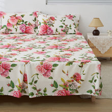 Load image into Gallery viewer, DaDa Bedding Romantic Roses Floral Bed Skirt - Matching Pink &amp; White Ruffled Dust Ruffle for Quilted Coverlet Set - Lightweight &amp; Breathable Polyester Bedskirt