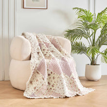 Load image into Gallery viewer, DaDalogy Cotton Patchwork Throw Blanket - Floral Cottage Quilted Reversible Blush Pink &amp; Cream Shabby Chic Botanical Ruffle Design - Vintage Garden Rose Pastel Accents (3031)- 50 x 60